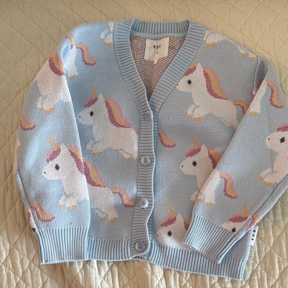 Huxbaby Kids Sweater with Unicorn Pattern - Light Blue